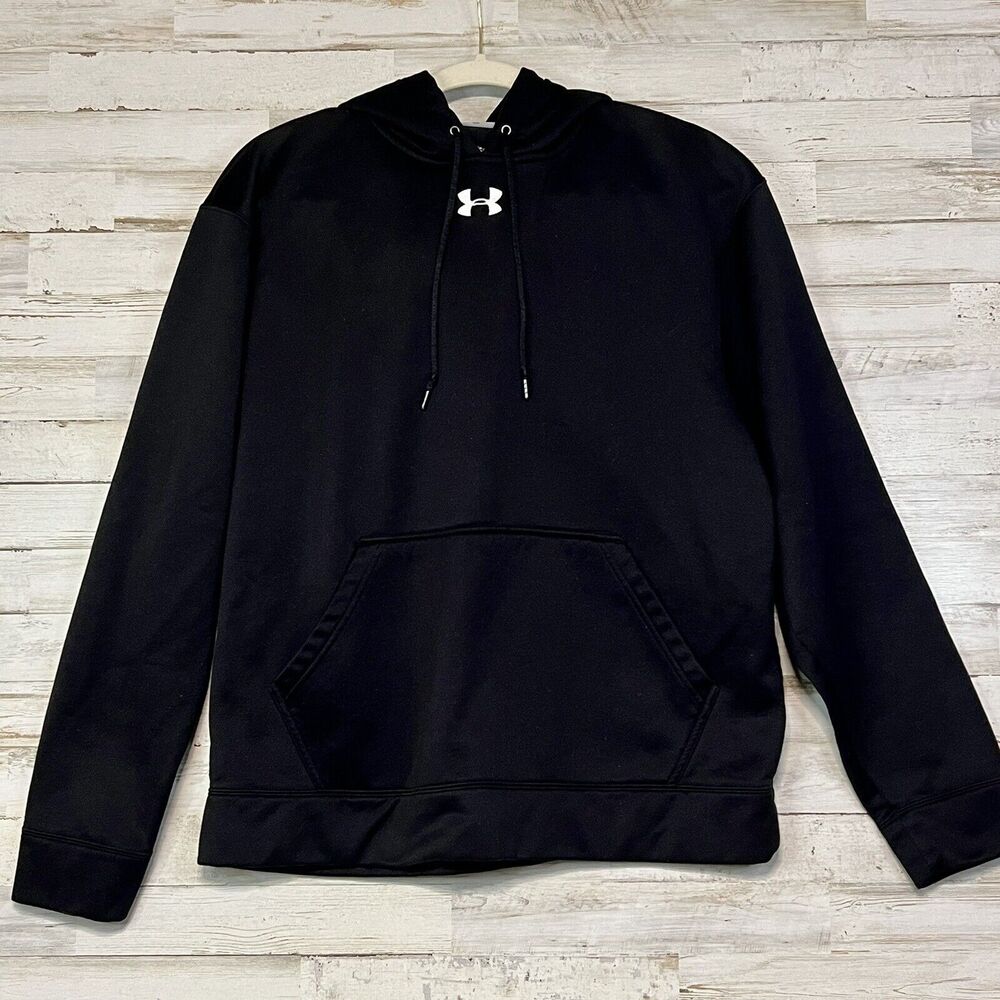 Under Armour Womens Medium Hoodie Black Pullover Fleece Lined Kangaroo Pocket